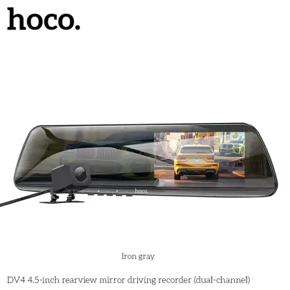 DV4 ESPEJO RETROVISOR GRABADOR 4.5 PULGADAS DUAL CHANNEL IRON GRAY