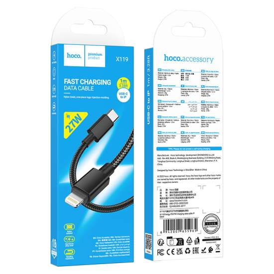 X119 ENERGY PD27W CABLE CARGA Y DATOS (C TO IP) NEGRO